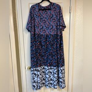Ulla Popken Blue and Red Patterned Maxi Dress